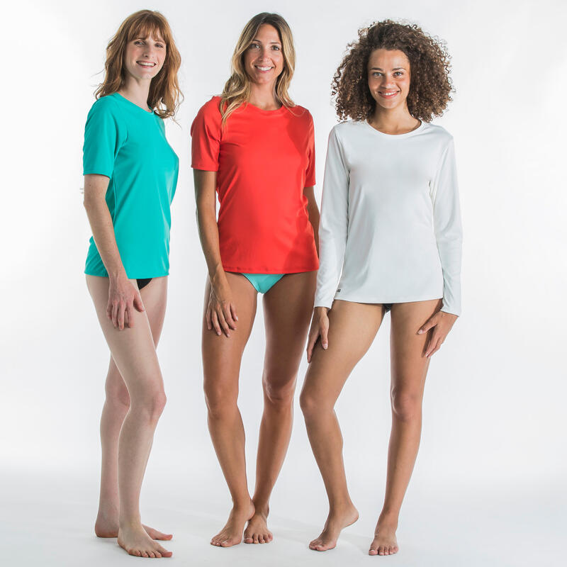 Női UV-szűrős póló szörfözéshez Malou, rövid ujjú, türkizkék