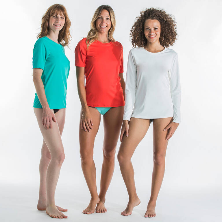WOMEN’S SURFING LONG-SLEEVED UV-RESISTANT T-SHIRT MALOU GREIGE (UNDYED)