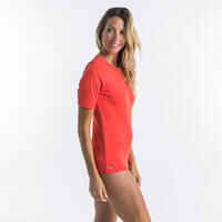 WOMEN’S SURFING SHORT SLEEVE UV PROTECTION T-SHIRT MALOU - CORAL PINK