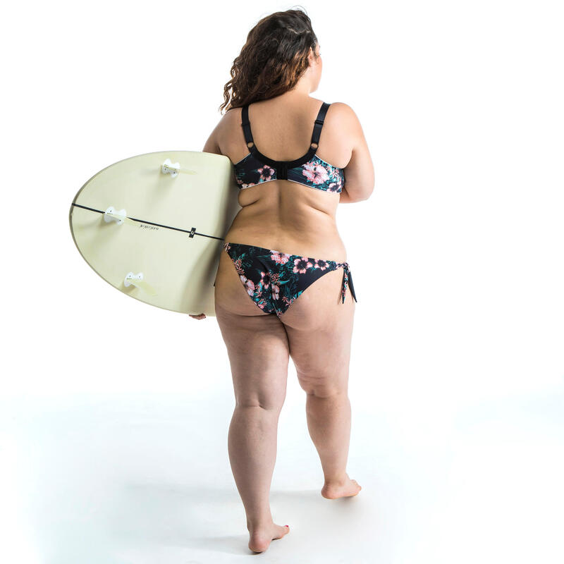 Bikinibroekje voor surfen Sabi Hibisco hoog uitgesneden striksluiting opzij