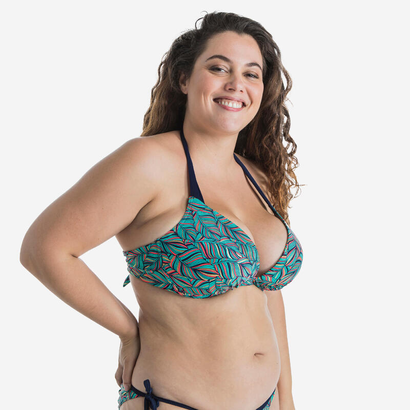 Desconocido El extraño proyector Top bikini Mujer surf push up relleno fijo aros azul marino estampado | Decathlon Desconocido El extraño proyector Top bikini Mujer surf push up relleno fijo aros azul marino estampado | Decathlon
