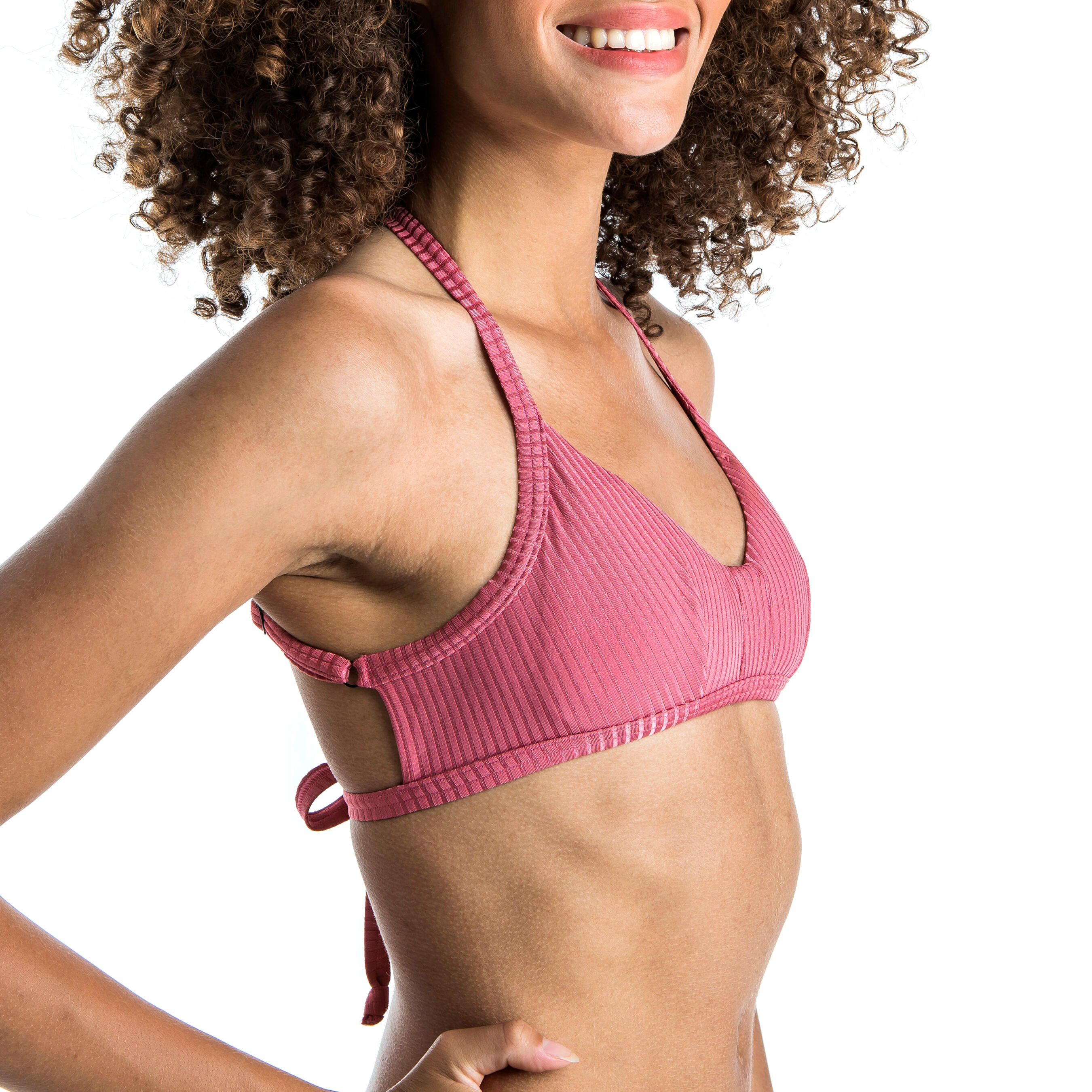 CROP TOP Swimsuit Top with Structured and Adjustable Back CARO - RIBBED PINK 4/13