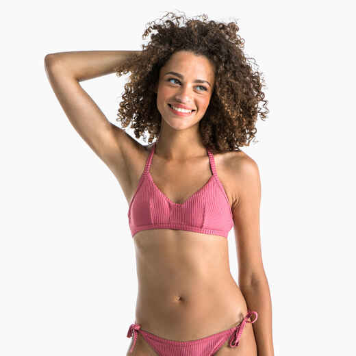 
      CROP TOP Swimsuit Top with Structured and Adjustable Back CARO - RIBBED PINK
  