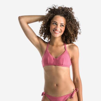 Top bikini Mujer deportivo escote V acanalado rosa