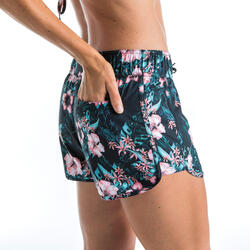 Boardshort surf femme TINI HIBISCO avec ceinture élastiquée et cordon de serrage