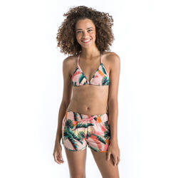 Boardshort surf femme TINI JUNGLE avec ceinture élastiquée et cordon de serrage