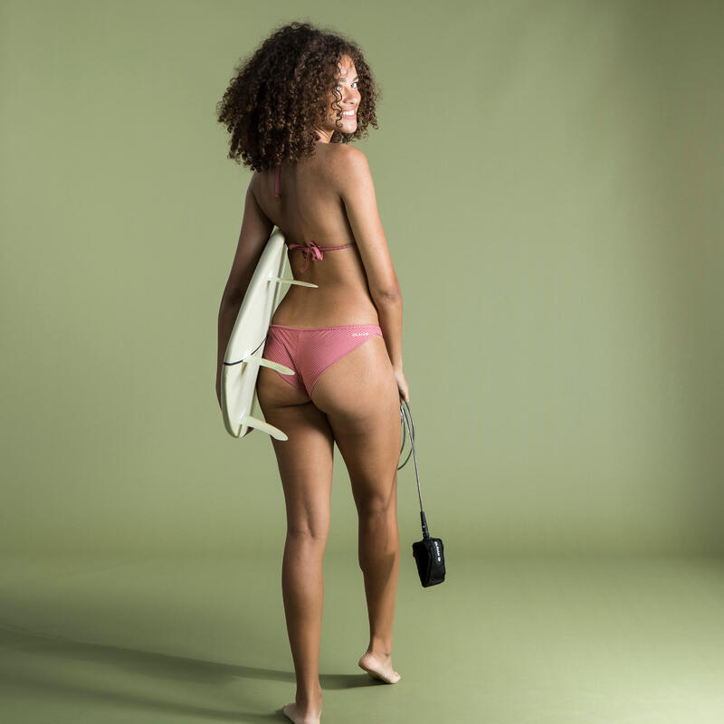 Cuecas de Bikini LULU Corte Brasileiro Rosa Liso Canelado Muito Cavadas