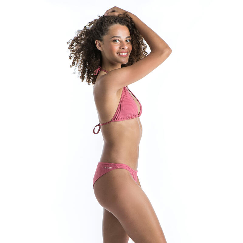 Bikini-Hose Tanga Lulu gerippt mit hohem Beinausschnitt einfarbig rosa