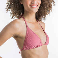 WOMEN'S SLIDING TRIANGLE BIKINI SWIMSUIT TOP MAE - Ribbed PINK