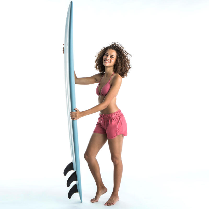 Boardshort voor surfen dames Tini elastische tailleband en aantrekkoordje roze