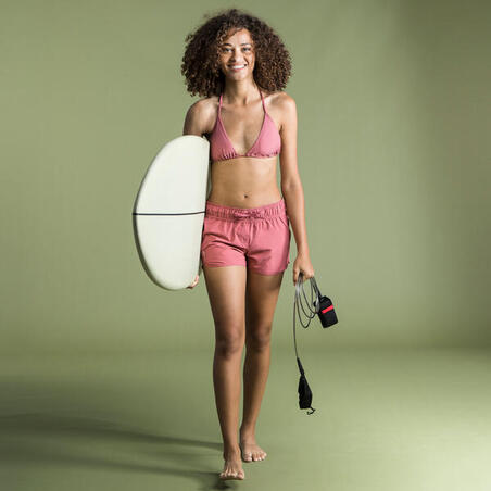 Boardshort surf femme TINI ROSE avec ceinture élastiquée et cordon de serrage