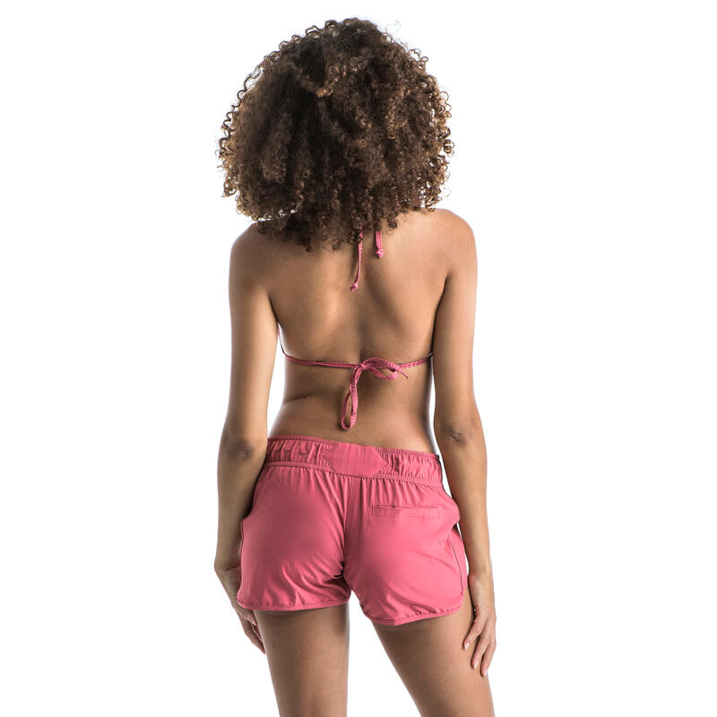 Boardshort voor surfen dames Tini elastische tailleband en aantrekkoordje roze