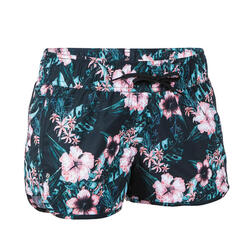 Boardshort surf femme TINI HIBISCO avec ceinture élastiquée et cordon de serrage