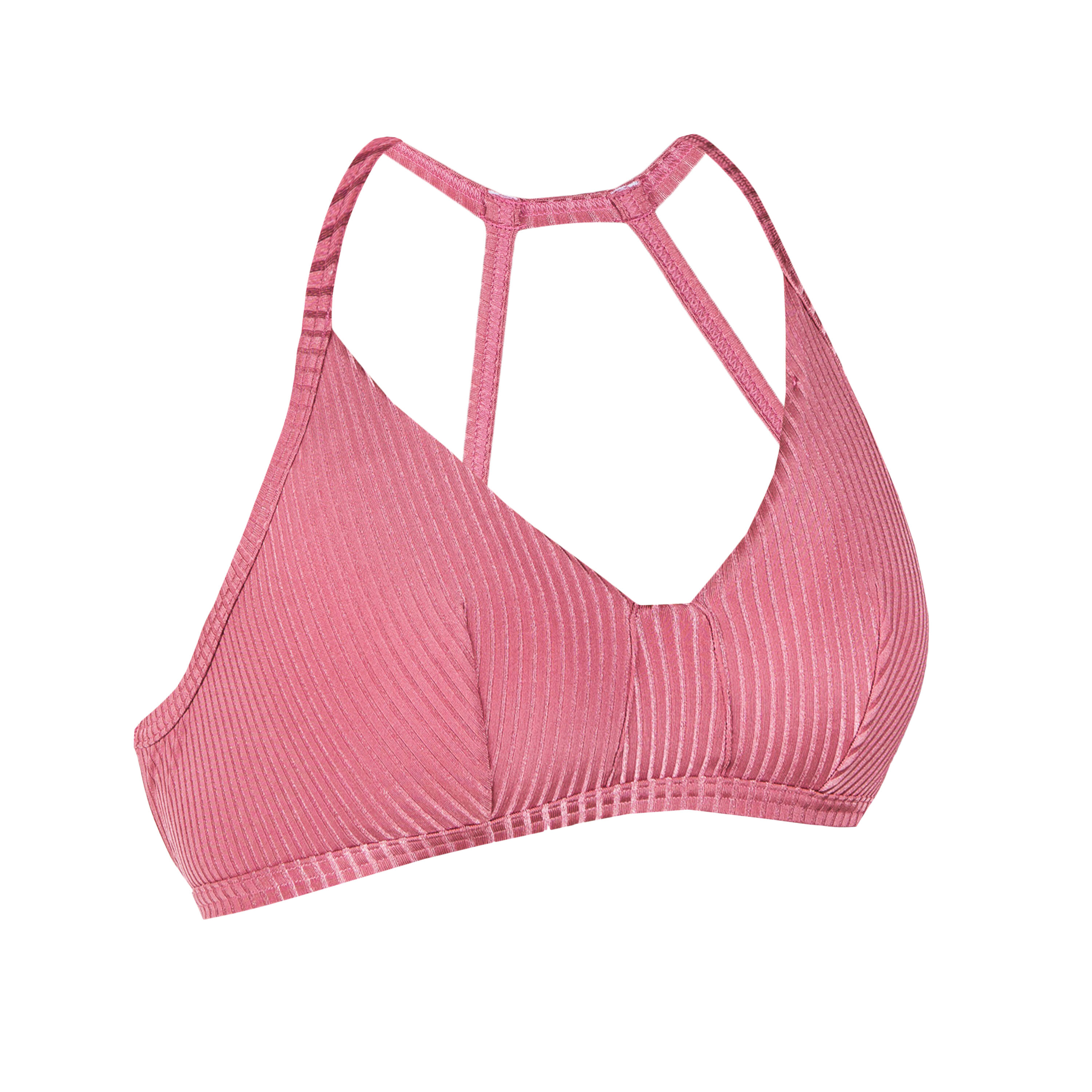 CROP TOP Swimsuit Top with Structured and Adjustable Back CARO - RIBBED PINK 3/13