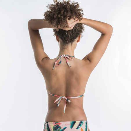 Top bikini Mujer surf triángulo rellenos extraíbles beige tropical