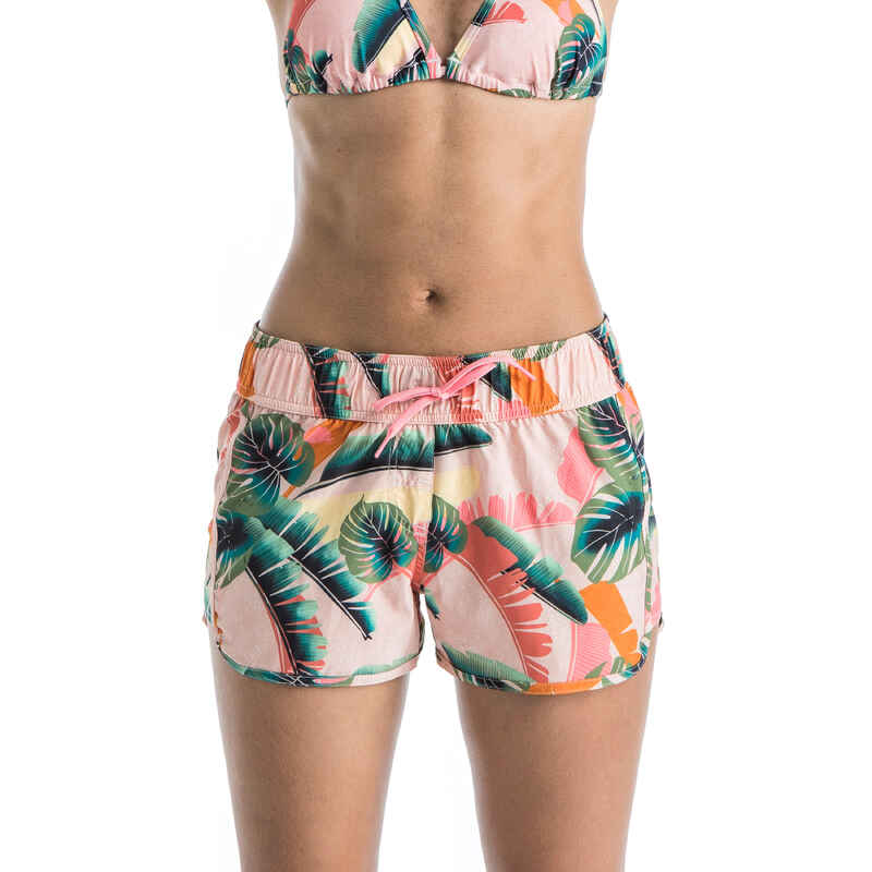 Boardshorts Surfen Tini Jungle elastischer Taillenbund mit Kordelzug Damen