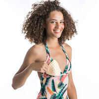 Women's One-Piece Swimsuit with Tie Neck & Back, Removable Cups MAE - JUNGLE