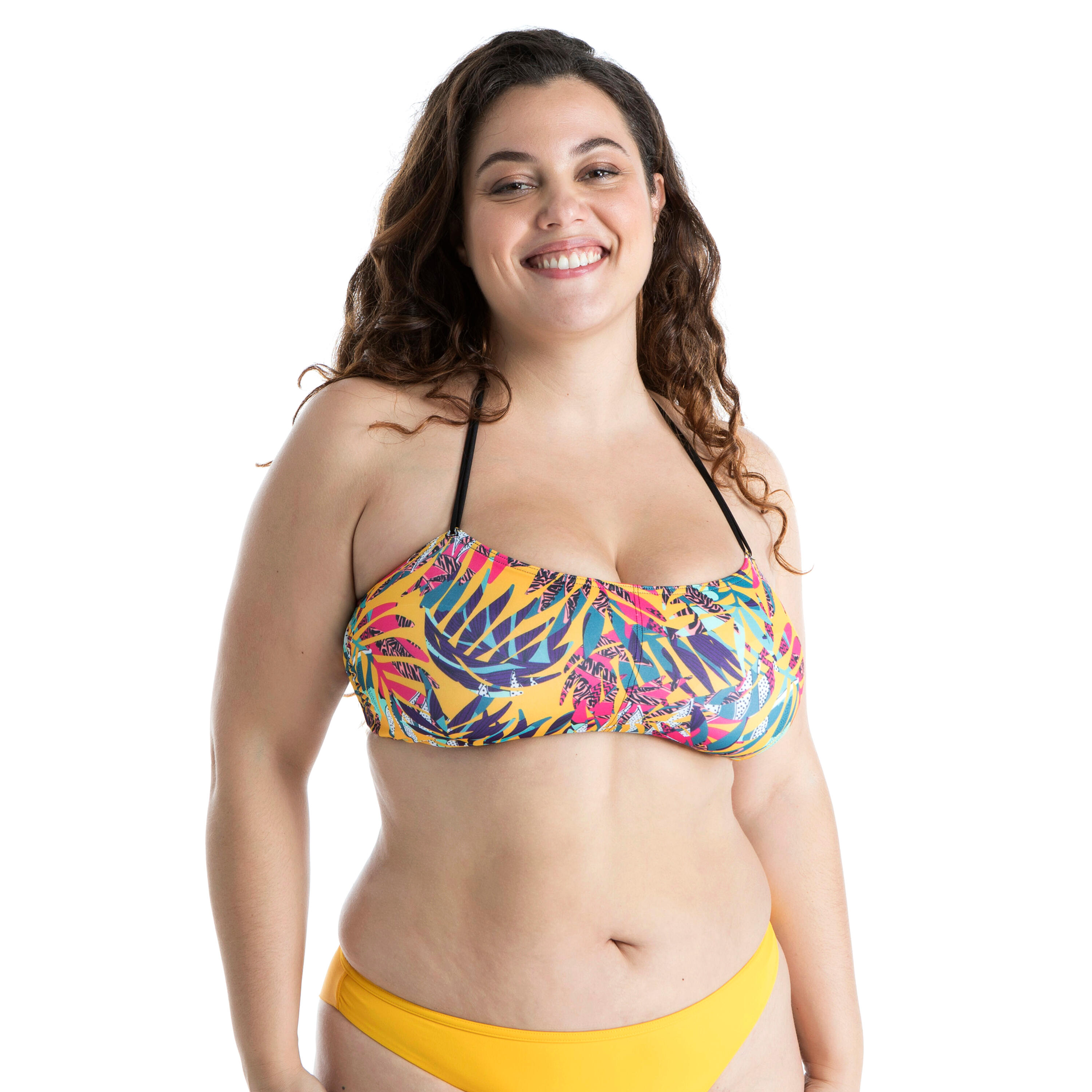 Bandeau Swimsuit Top with Removable Padded Cups LORI CANGGU - YELLOW 1/12