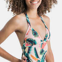 Women's One-Piece Swimsuit with Tie Neck & Back, Removable Cups MAE - JUNGLE