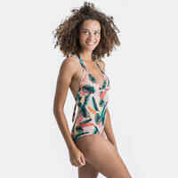 Women's One-Piece Swimsuit with Tie Neck & Back, Removable Cups MAE - JUNGLE