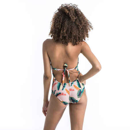 Women's One-Piece Swimsuit with Tie Neck & Back, Removable Cups MAE - JUNGLE