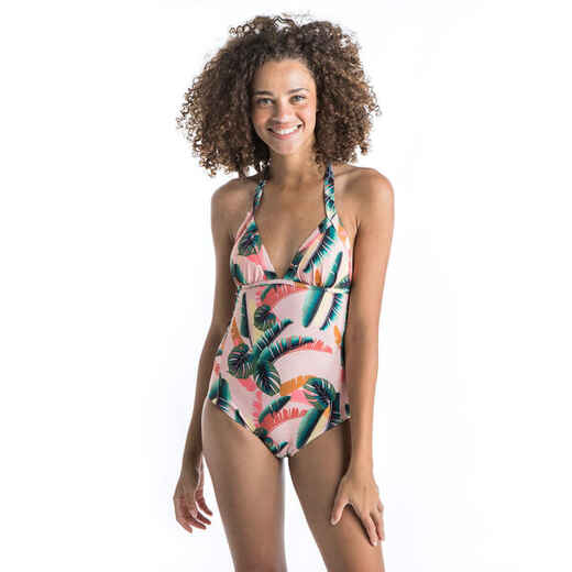 
      Women's One-Piece Swimsuit with Tie Neck & Back, Removable Cups MAE - JUNGLE
  