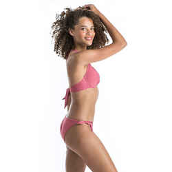 Women's Push-Up Swimsuit Top with Fixed Padded Cups ELENA - RIBBED PLAIN PINK