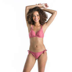 Women's Push-Up Swimsuit Top with Fixed Padded Cups ELENA - RIBBED PLAIN PINK