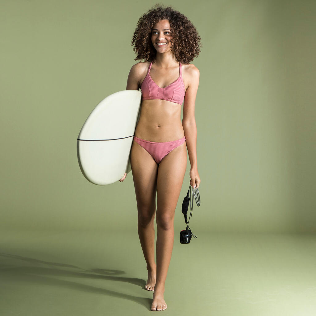 CROP TOP Swimsuit Top with Structured and Adjustable Back CARO - RIBBED PINK