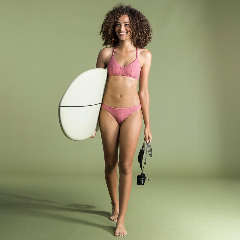 Top bikini Mujer deportivo escote V acanalado rosa