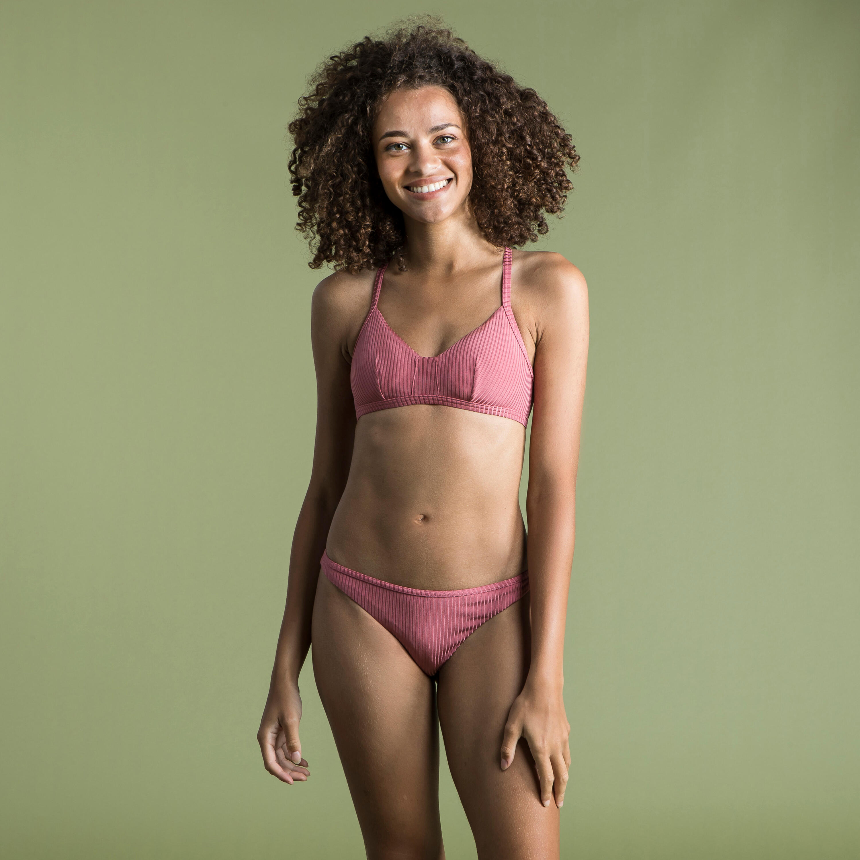 CROP TOP Swimsuit Top with Structured and Adjustable Back CARO - RIBBED PINK 8/13