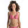 Women's Push-Up Swimsuit Top with Fixed Padded Cups ELENA - RIBBED PLAIN PINK