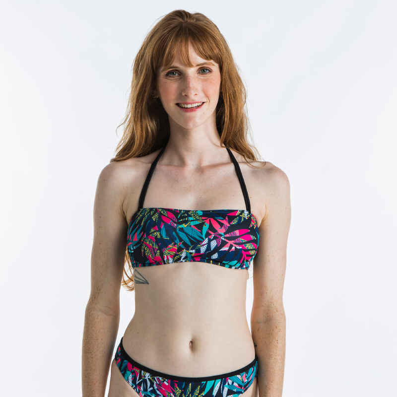 Bikini-Oberteil Damen Bandeau herausnehmbare Formschalen Lori Canggu petrol/pink