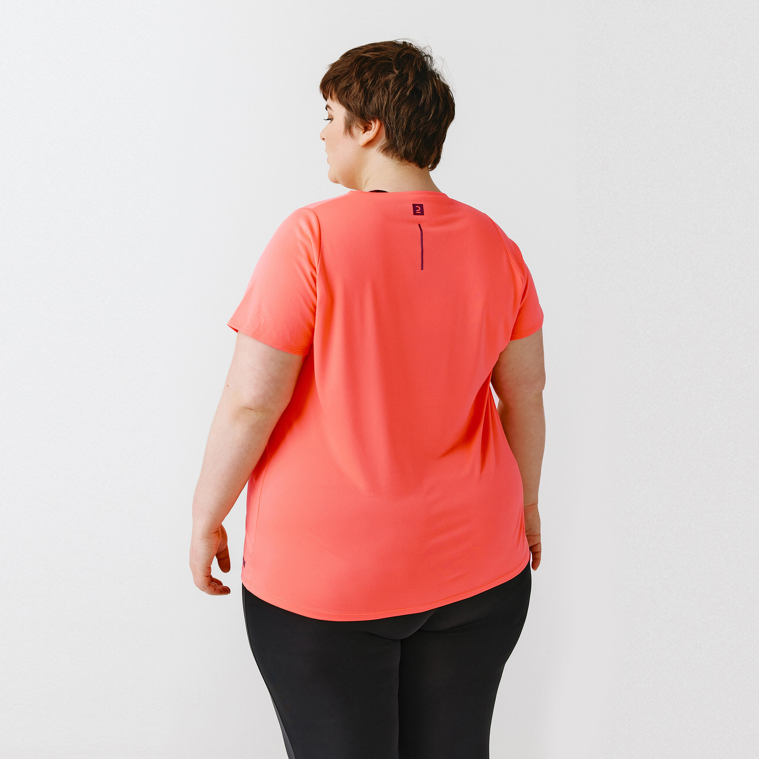 Women's breathable running T-shirt (large size) Dry - pink 3/8