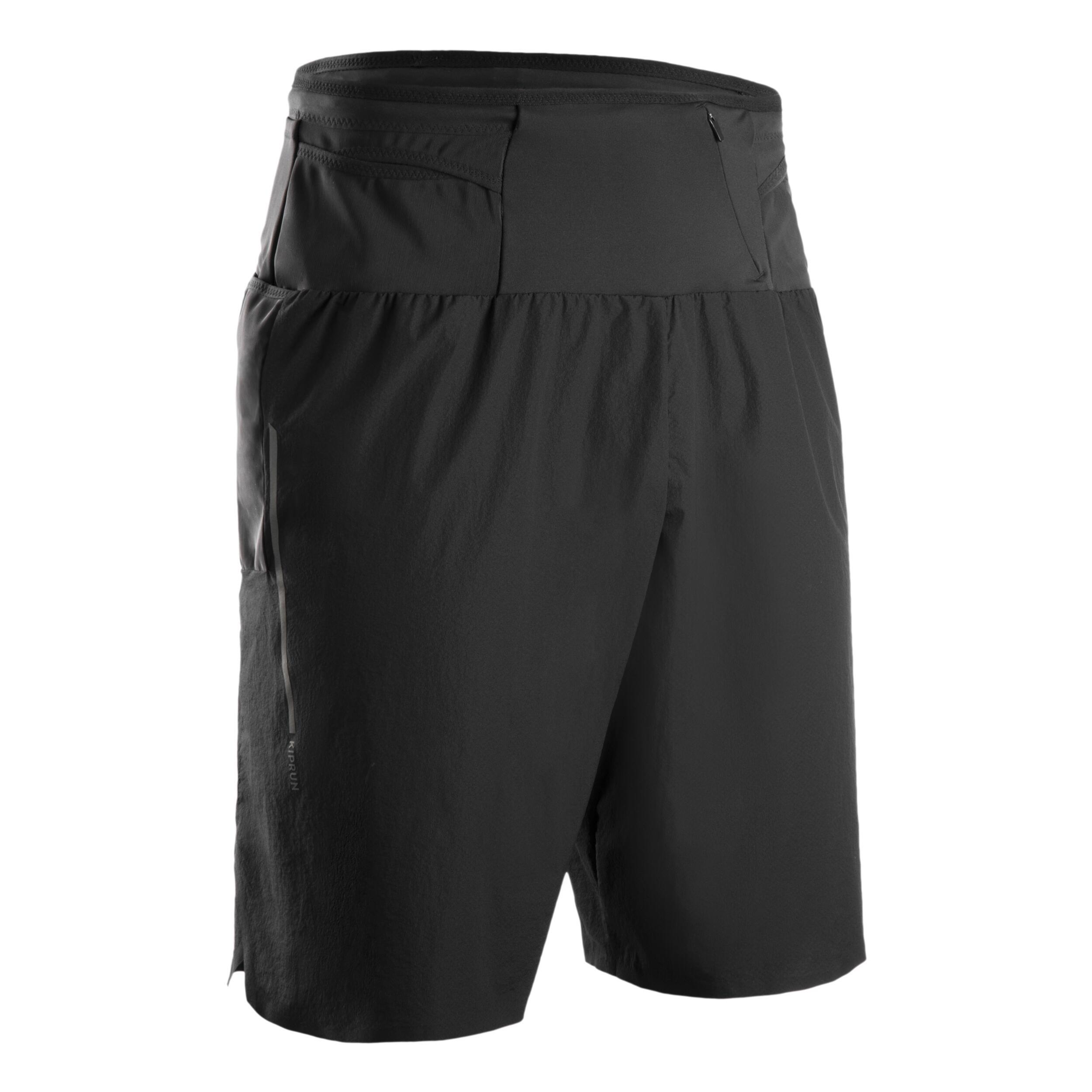 KIPRUN MEN'S MARATHON RUNNING SHORTS WITH CARRY POCKETS - BLACK 12/12