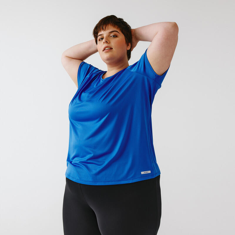 T-shirt running manches courtes respirant femme (grande taille) - Dry bleu