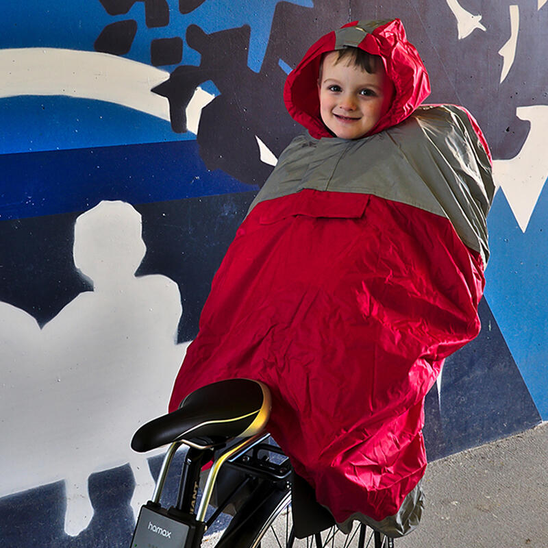 Regnponcho för barn i cykelbarnstol röd