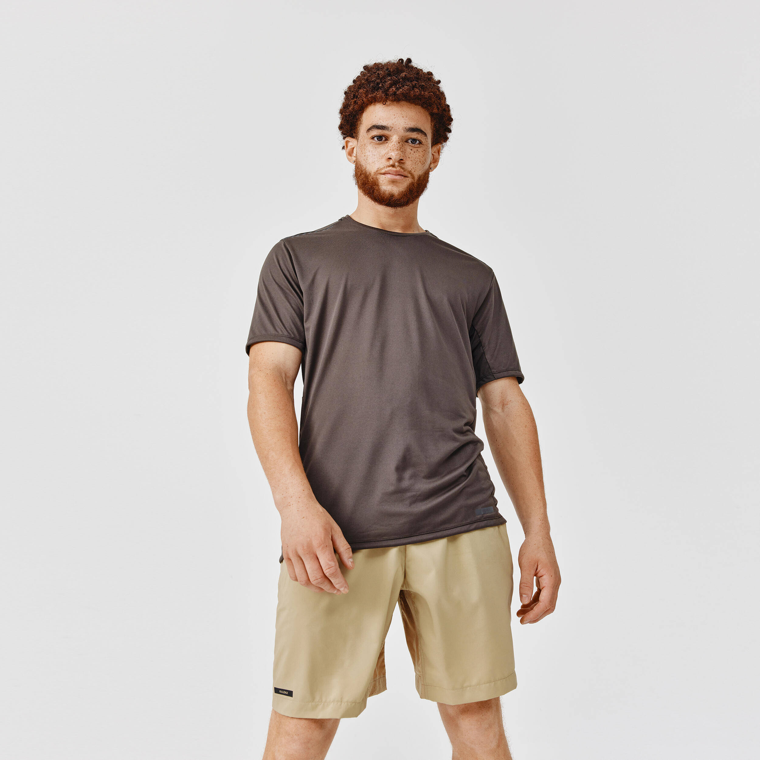 Men Running T-Shirt, Quick Dry, Crew Neck - Dark Khaki