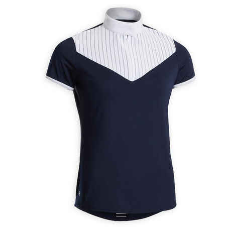 Moteriški trumparankoviai jojimo varžybų polo marškinėliai „500“, tamsiai mėlyni
