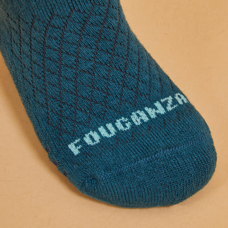 Chaussettes équitation 500 BABY turquoise et vert avec motifs