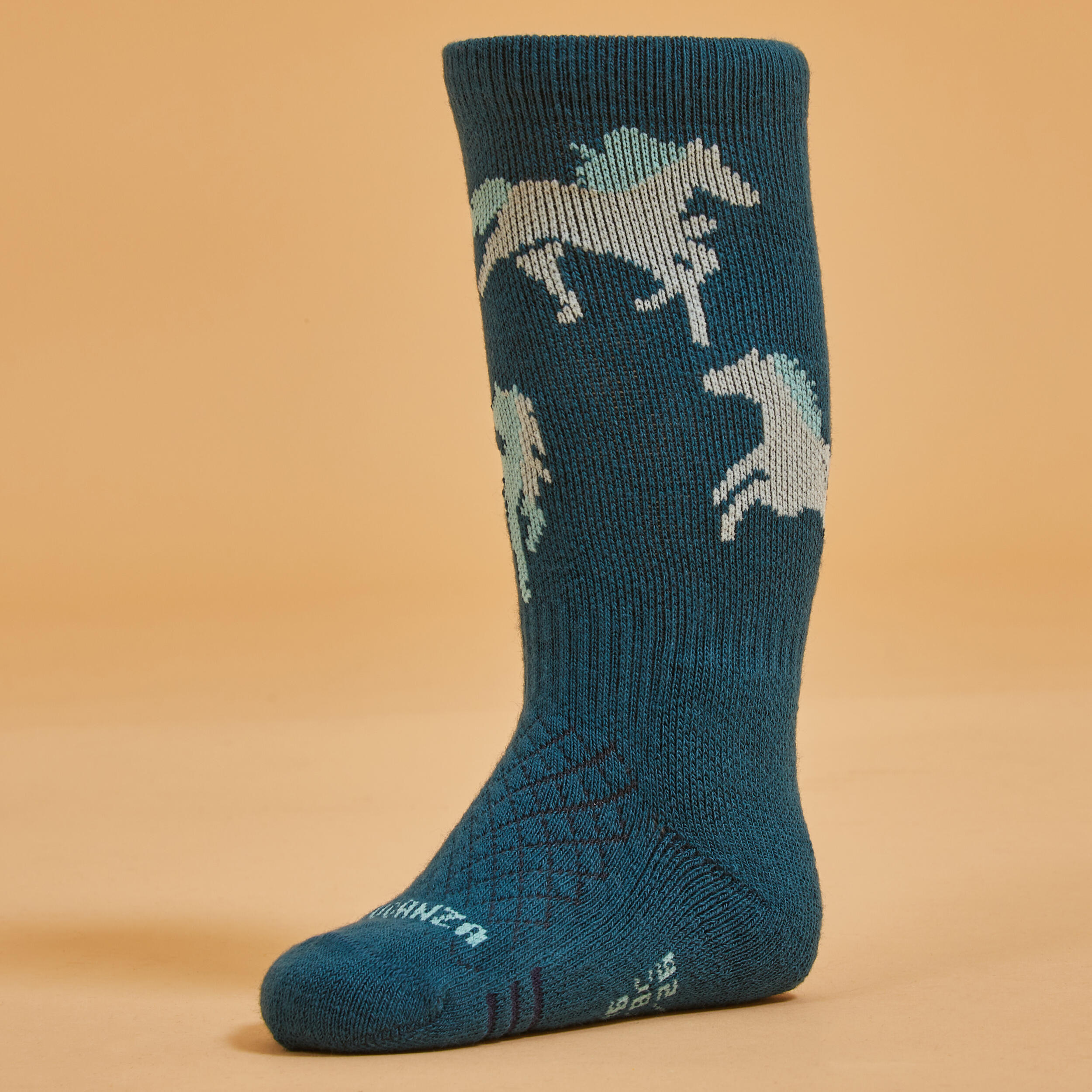Horse Riding Socks 500 Baby - Turquoise/Green with Designs 8/10