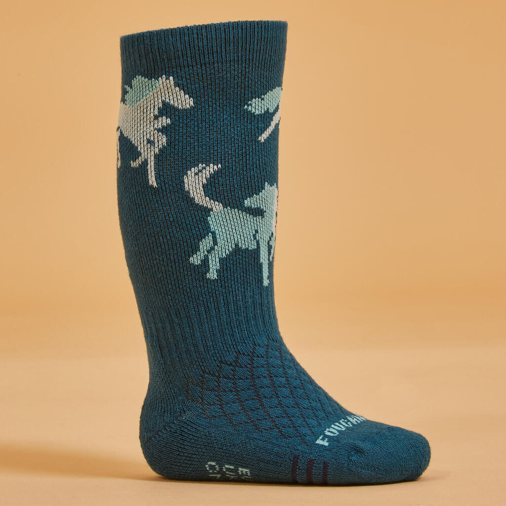 Horse Riding Socks 500 Baby - Turquoise/Green with Designs