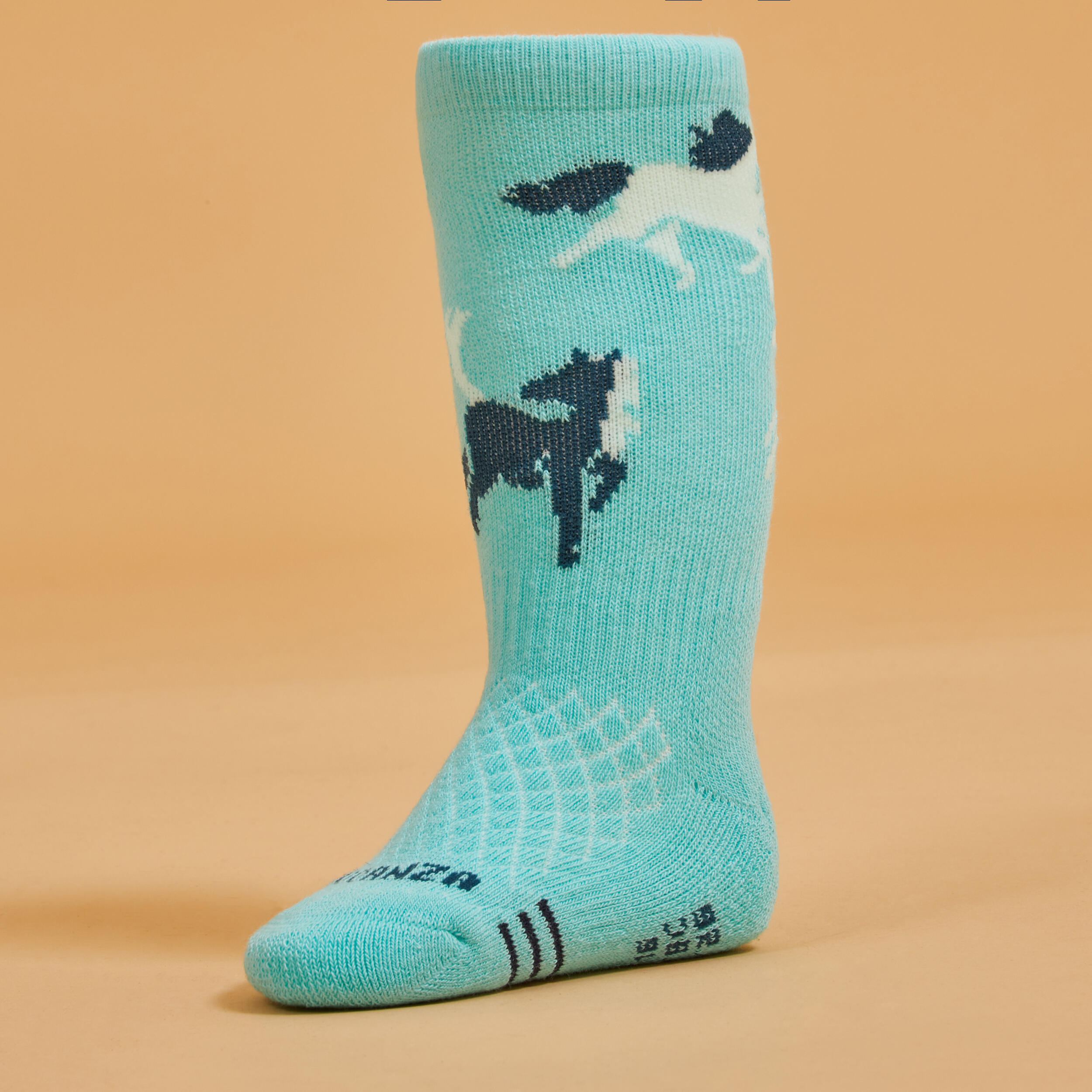 Horse Riding Socks 500 Baby - Turquoise/Green with Designs 3/10