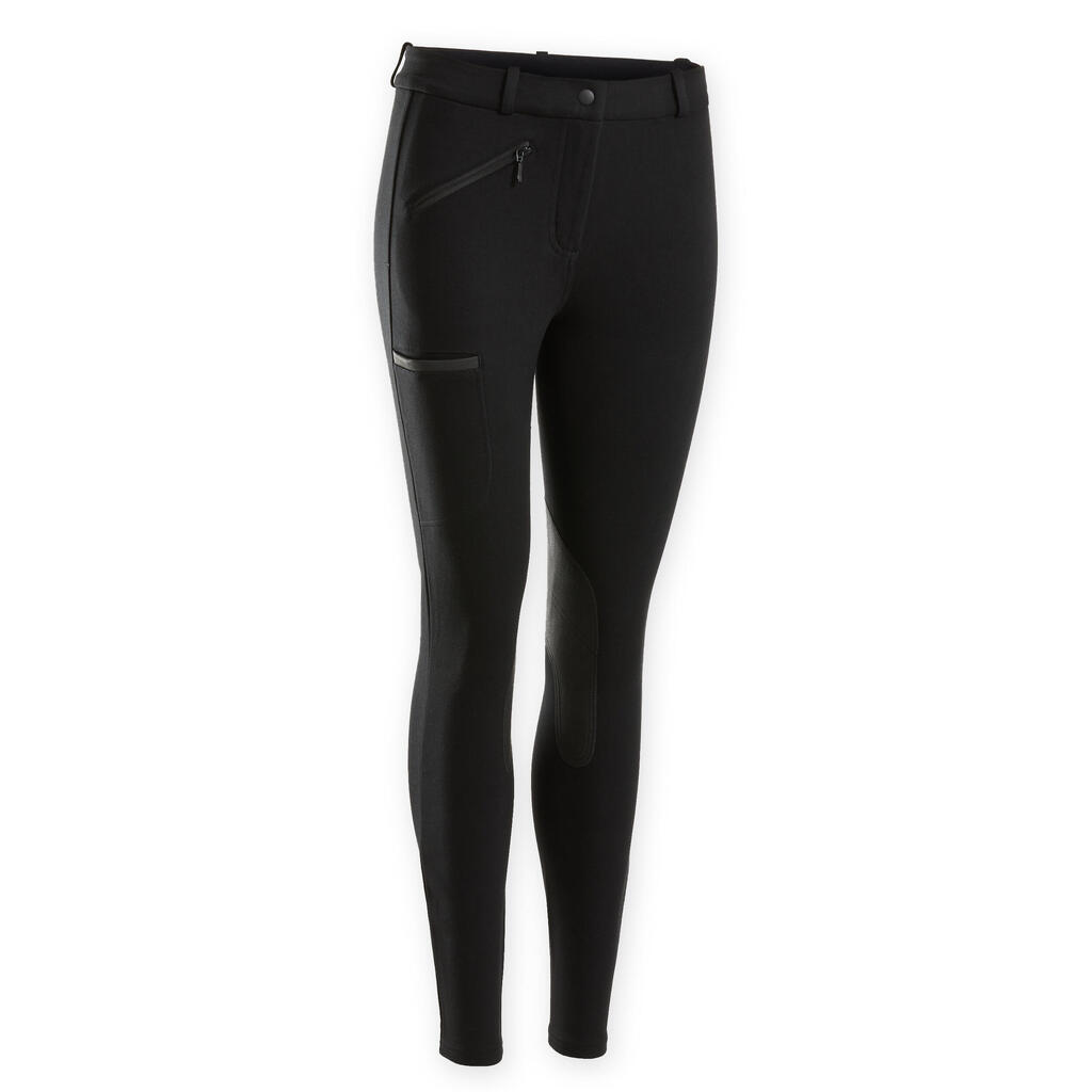 Women's Horse Riding Cotton Jodhpurs with Suede Patches - Black