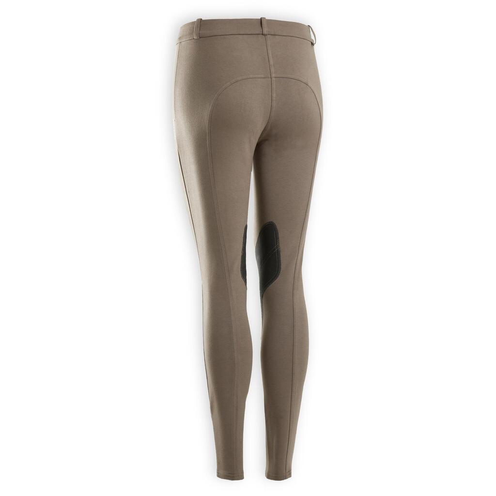 Women's Horse Riding Cotton Jodhpurs with Suede Patches - Black