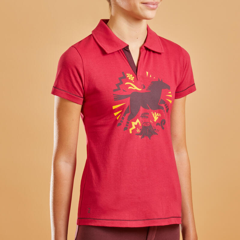 Tricou polo 100 echitație Alb Copii