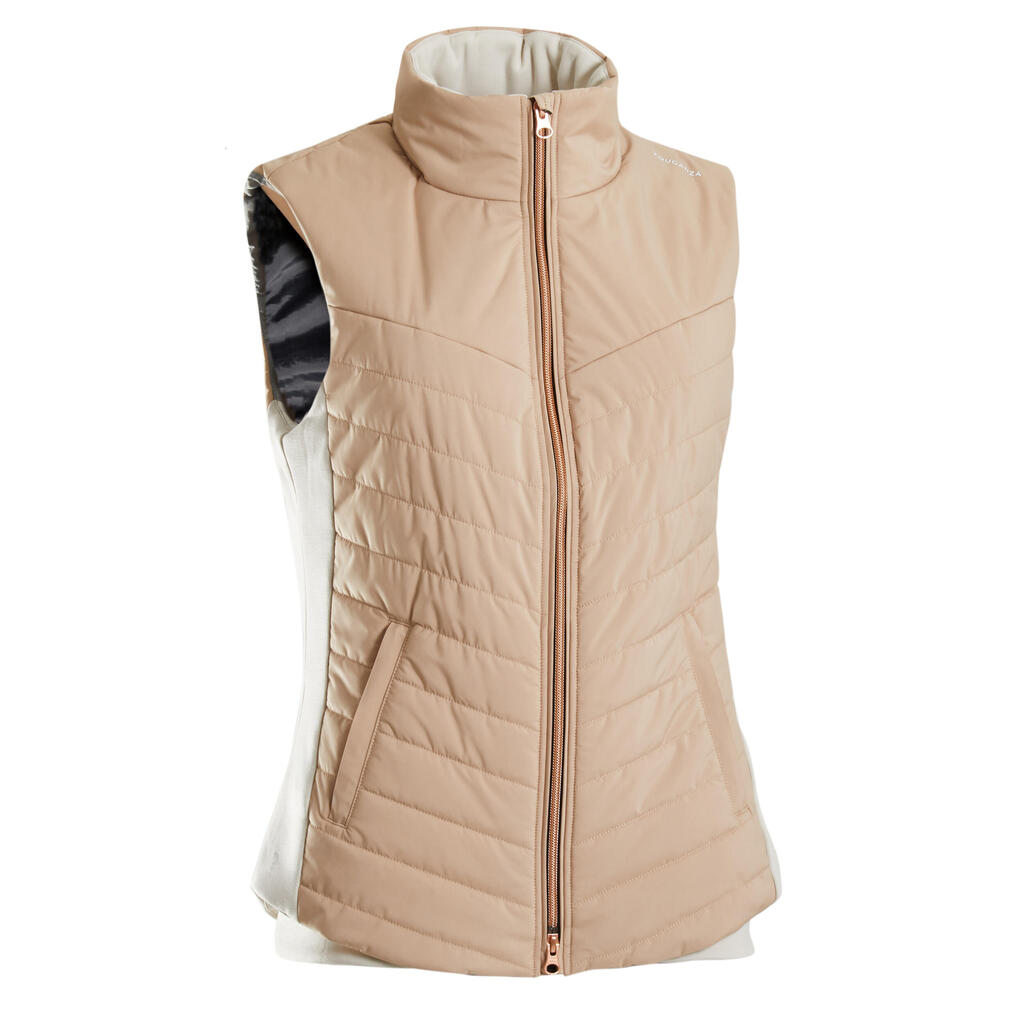 Women's Sleeveless Horse Riding Down Jacket 500 - Black/Pink Golden Zip