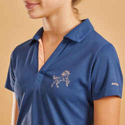 Kids' Short-Sleeved Horse Riding Polo Shirt 500 Mesh - Blue/Orange