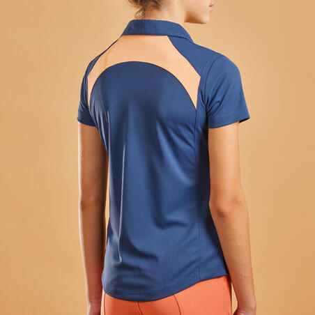 Сорочка-поло дитяча 500 Mesh для кінного спорту блакитна/помаранчева