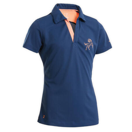 Сорочка-поло дитяча 500 Mesh для кінного спорту блакитна/помаранчева